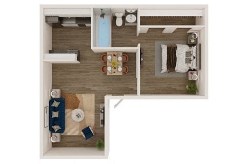 Floor plan for 1 bed, 1 bath, 500 sqft